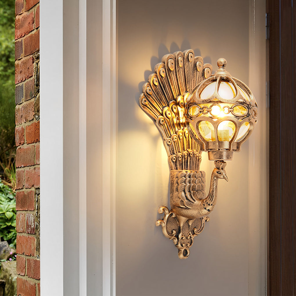 Peacock Wall Sconce, Retro European Die-Cast Aluminum Outdoor Light for Entrance and Garden Walls, Three Vintage Finishes