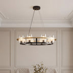 Black and gold wagon wheel chandelier, product view