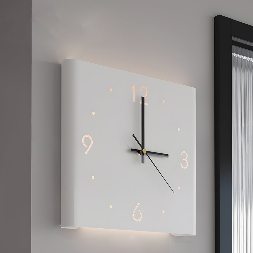 Backlit Wall Clock Lamp, Modern Square Metal and Acrylic Ambient Light for Bedrooms and Studies, Silent Movement with USB Charging