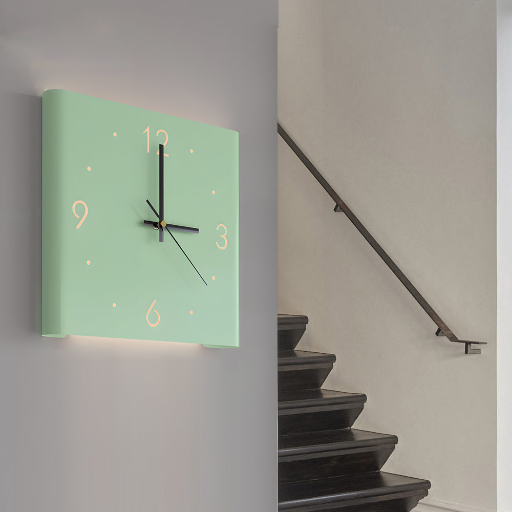 Backlit Wall Clock Lamp, Modern Square Metal and Acrylic Ambient Light for Bedrooms and Studies, Silent Movement with USB Charging