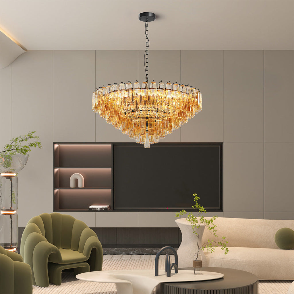 Glass Pendant Chandelier, Iron and Clear Glass Multi-Light Ceiling Fixture for Dining Room
