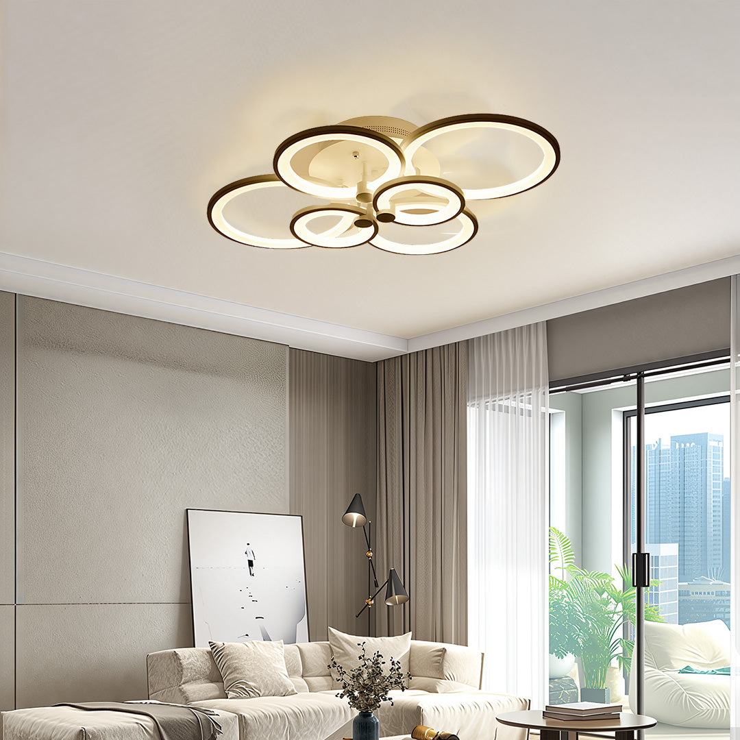 Warm white multi ring ceiling light in a living room
