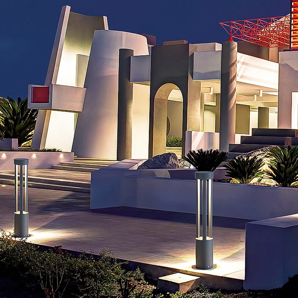 LED Bollard Path Lights, Die-Cast Aluminum Modern Black Landscape Columns for Driveways and Grounds, Round or Square in Five Heights