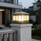 Waterproof pillar light mounted on a modern fence