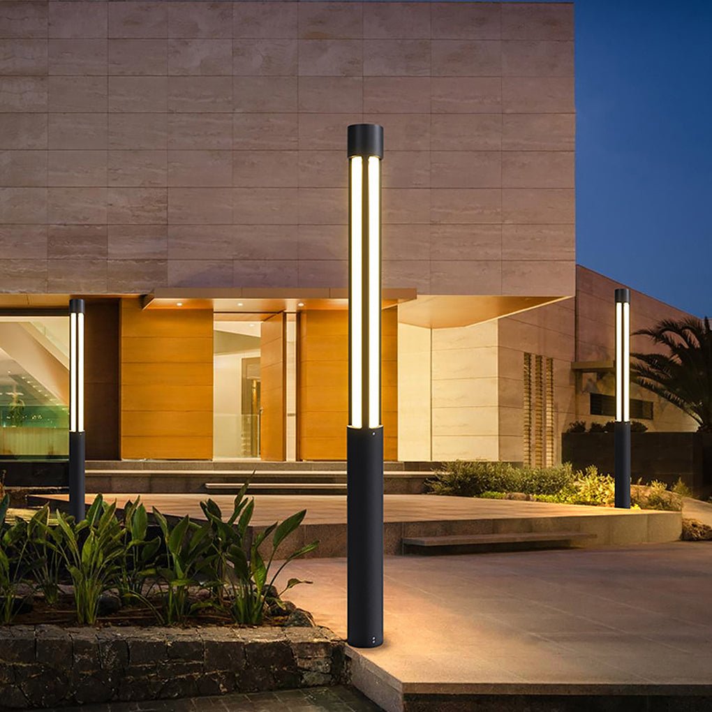 Modern Bollard Path Light, Cylindrical Die-Cast Aluminum LED Landscape Light for Driveways and Gardens, Six Heights to 138 Inches