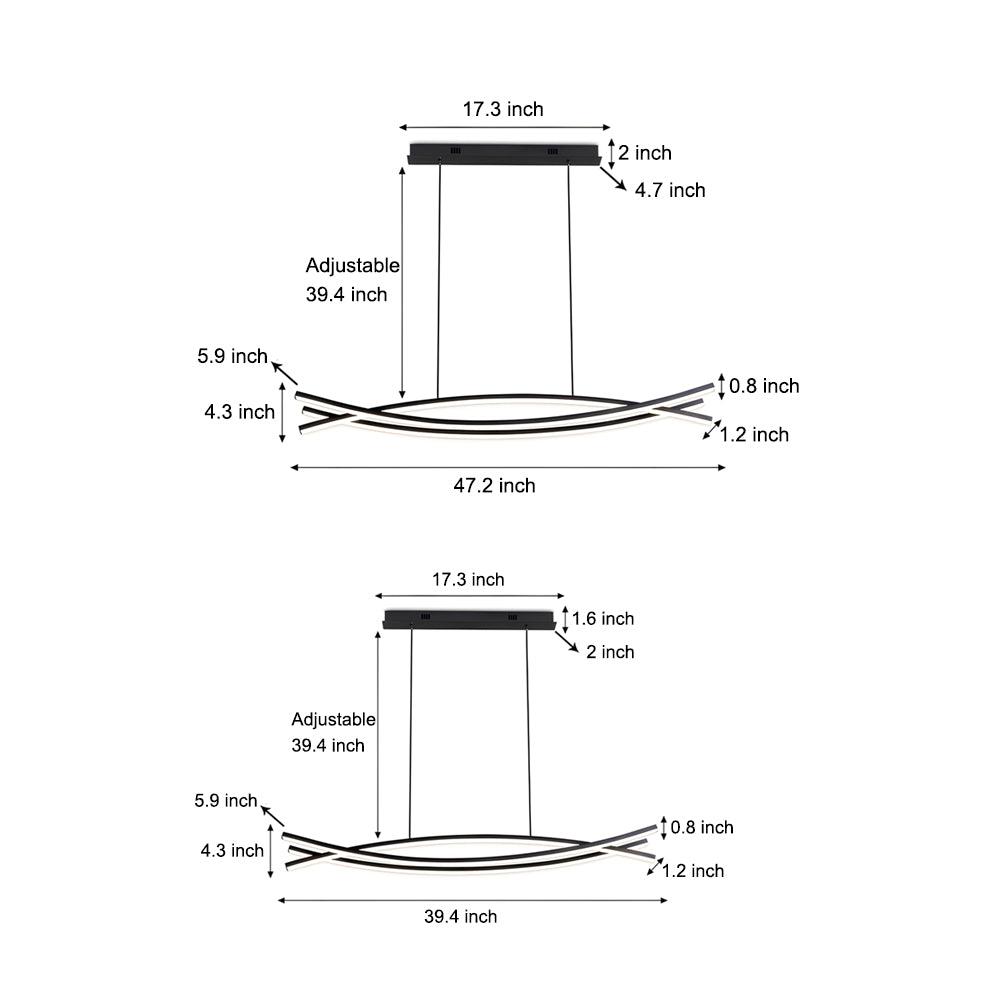 Dimension diagram for the wave linear pendant light