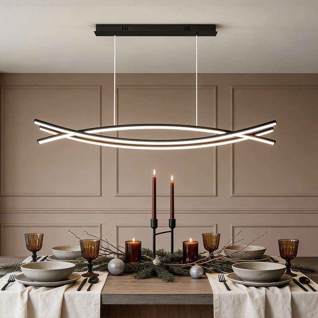 Wave Linear Pendant Light, Curved LED Hanging Light for Dining Table and Kitchen Island, Dimmable Aluminum Ceiling Fixture in 39 or 47 Inch