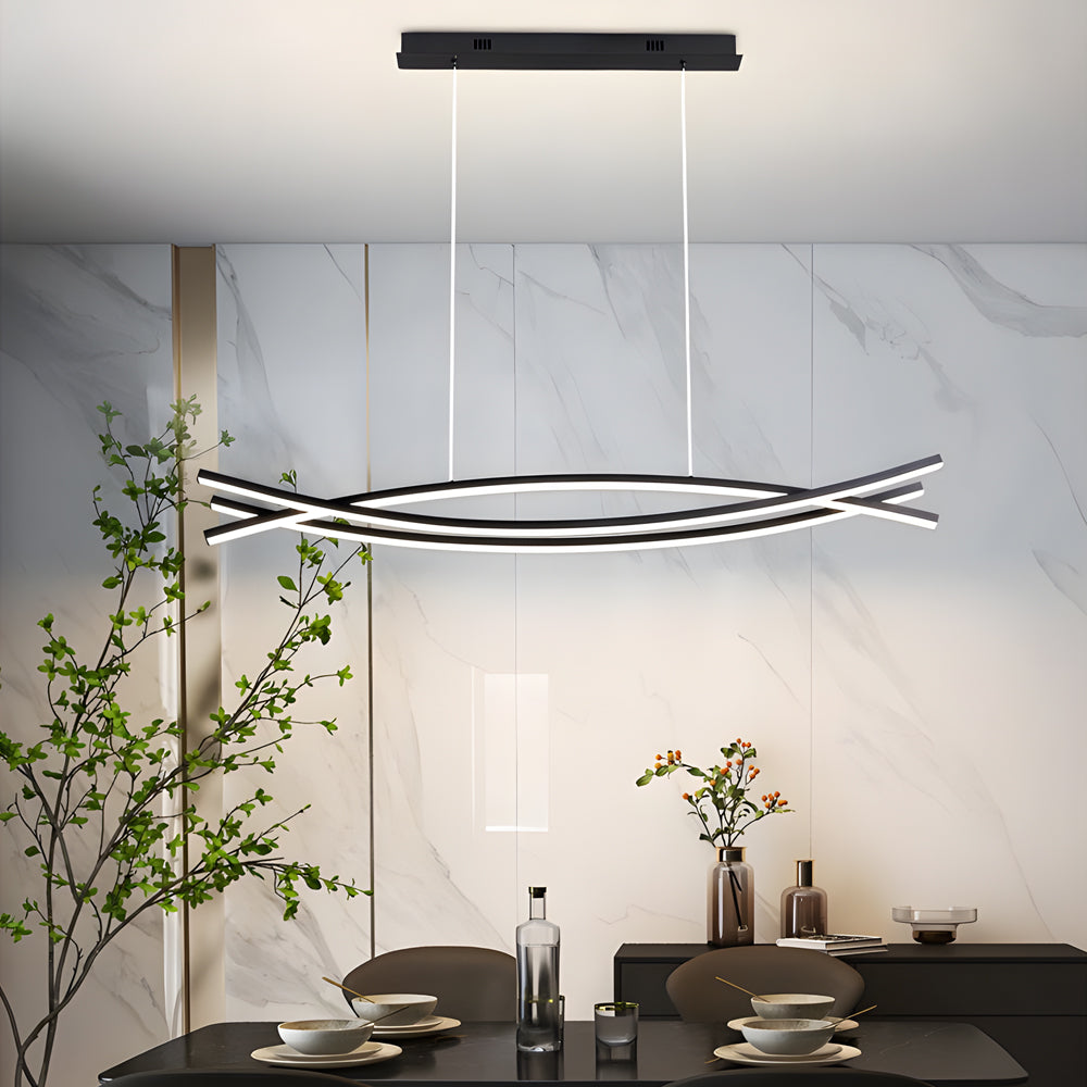 Wave Linear Pendant Light, Curved LED Hanging Light for Dining Table and Kitchen Island, Dimmable Aluminum Ceiling Fixture in 39 or 47 Inch