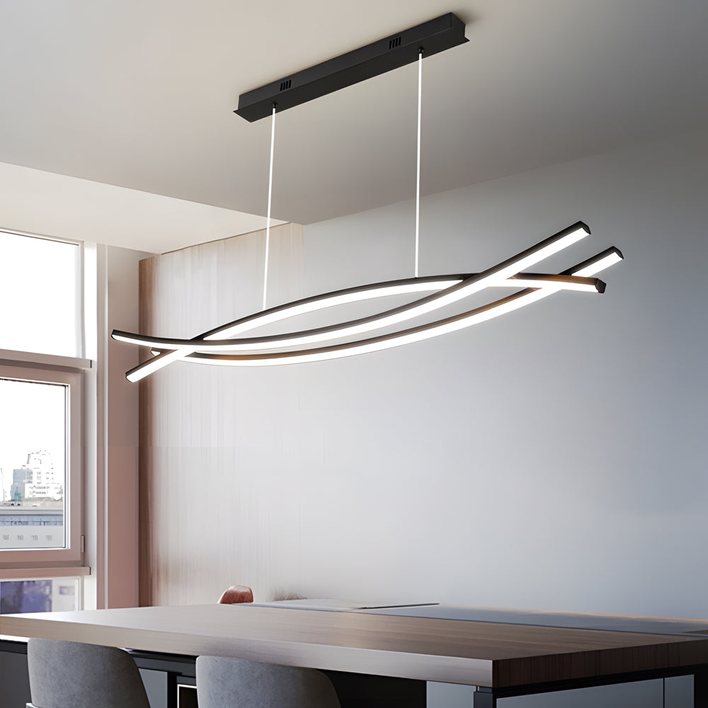 Wave Linear Pendant Light, Curved LED Hanging Light for Dining Table and Kitchen Island, Dimmable Aluminum Ceiling Fixture in 39 or 47 Inch
