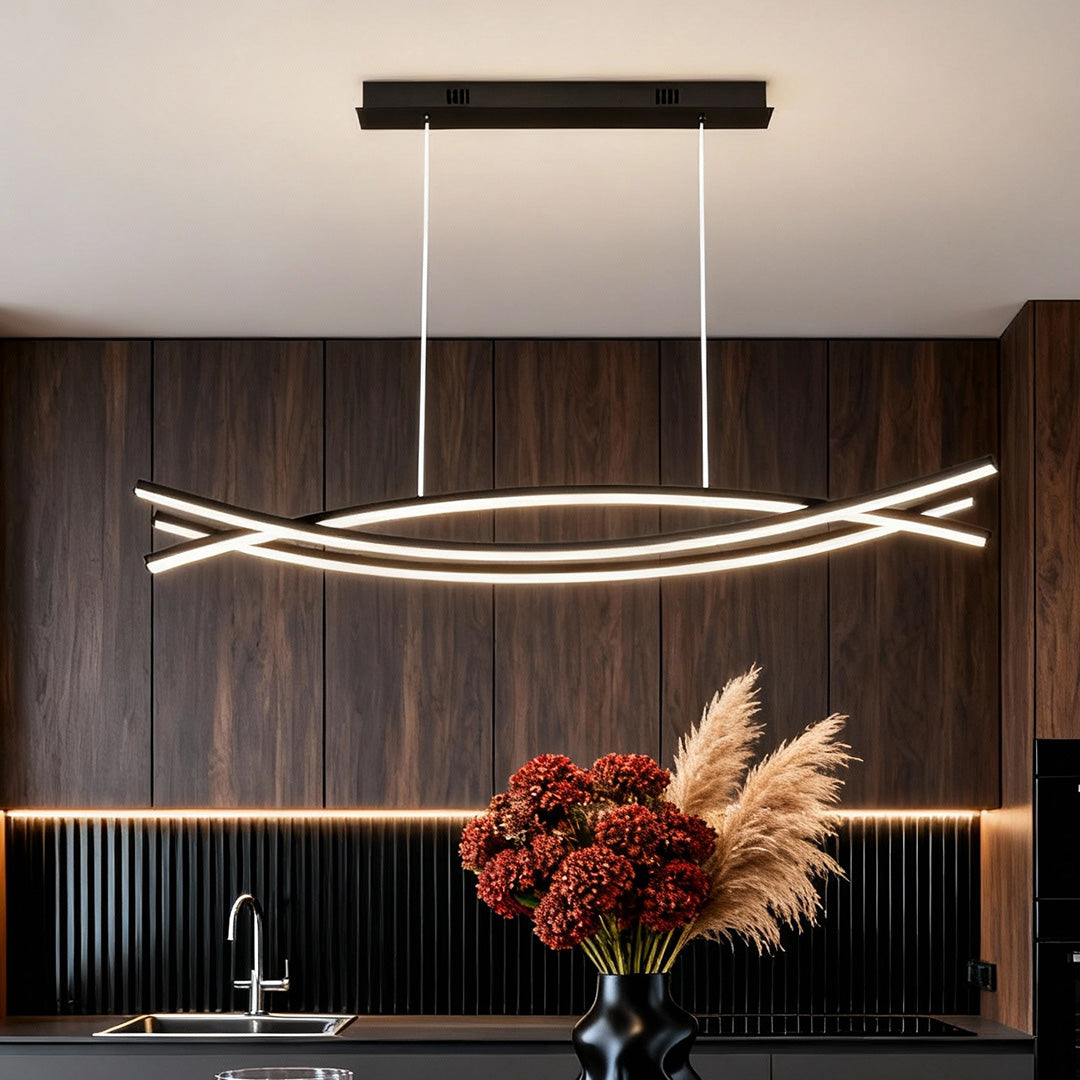 Wave Linear Pendant Light, Curved LED Hanging Light for Dining Table and Kitchen Island, Dimmable Aluminum Ceiling Fixture in 39 or 47 Inch
