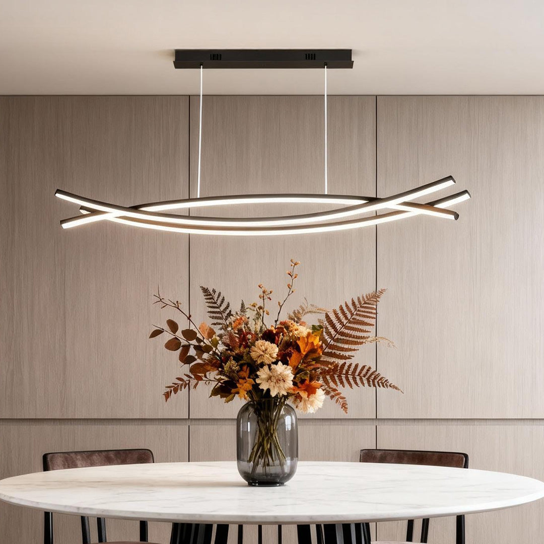 Wave Linear Pendant Light, Curved LED Hanging Light for Dining Table and Kitchen Island, Dimmable Aluminum Ceiling Fixture in 39 or 47 Inch
