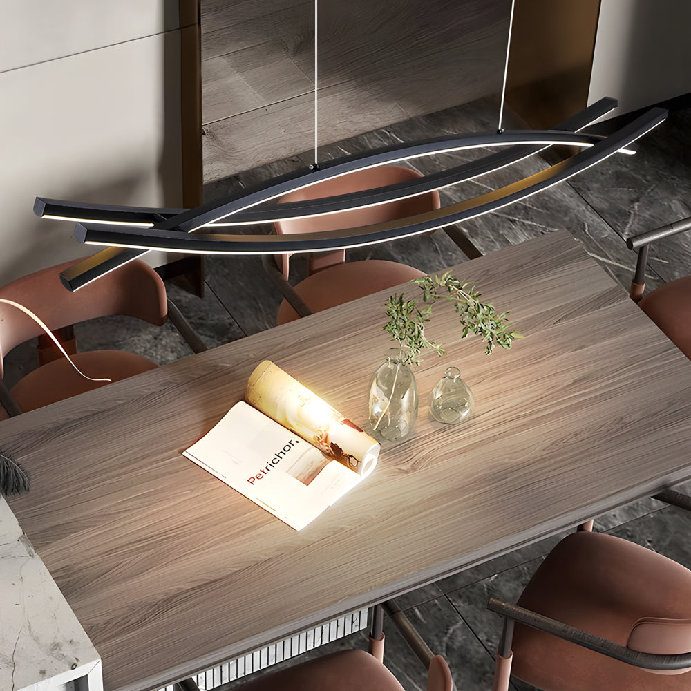Top view of the curved wave pendant light