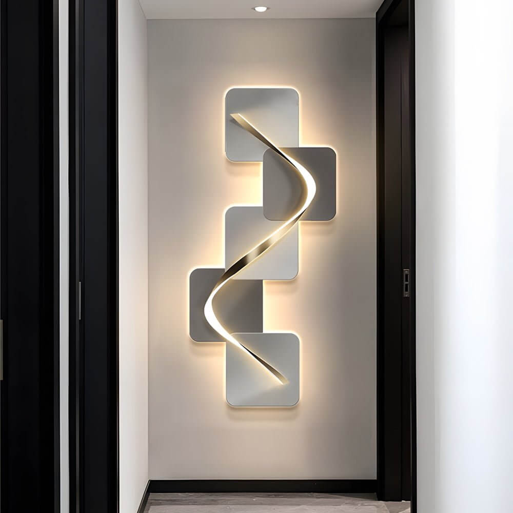 Wave Pattern Wall Sconce, Geometric Crystal Ceramic LED Art Light for Living Rooms and Bedrooms, USB-Powered Backlit Panel
