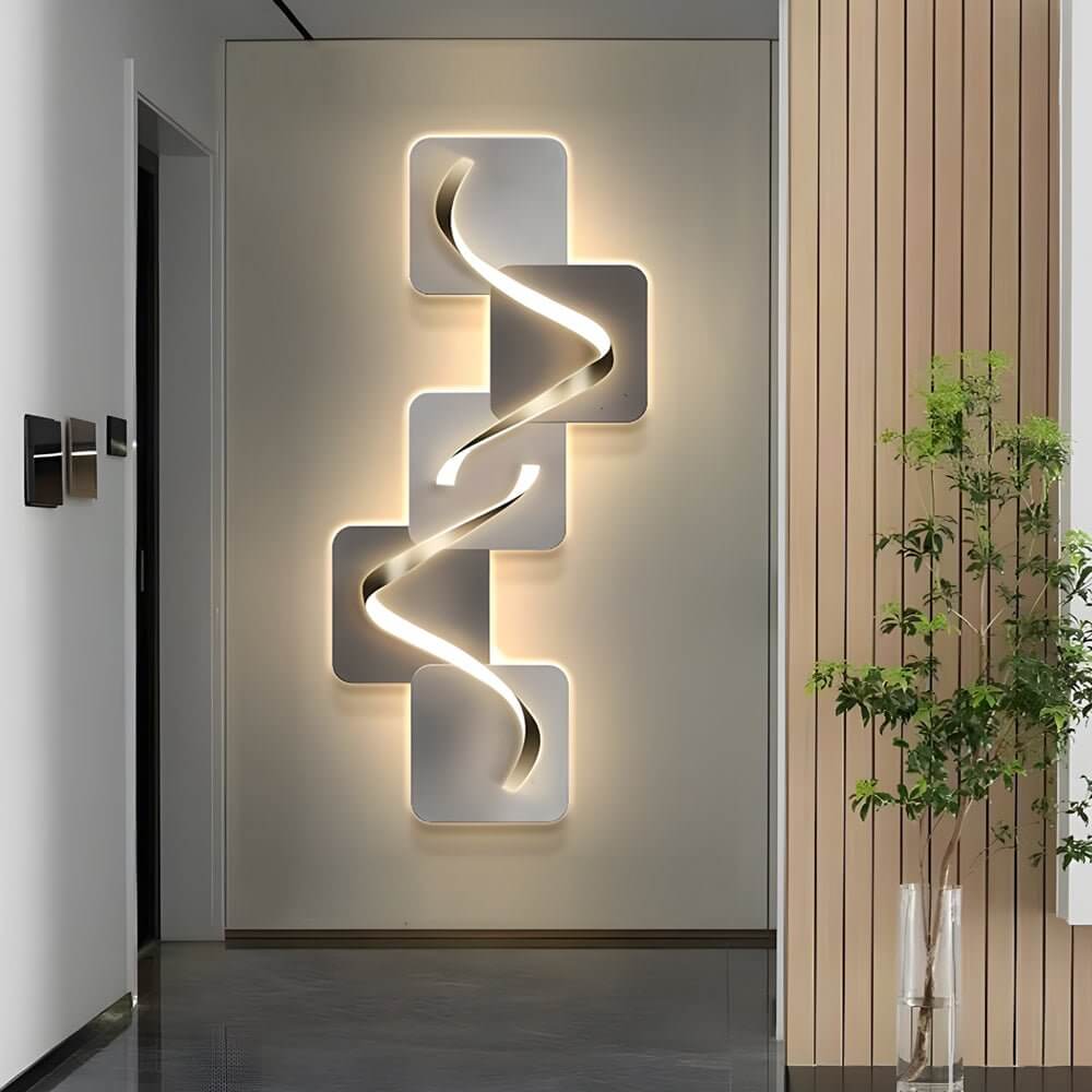 Wave Pattern Wall Sconce, Geometric Crystal Ceramic LED Art Light for Living Rooms and Bedrooms, USB-Powered Backlit Panel