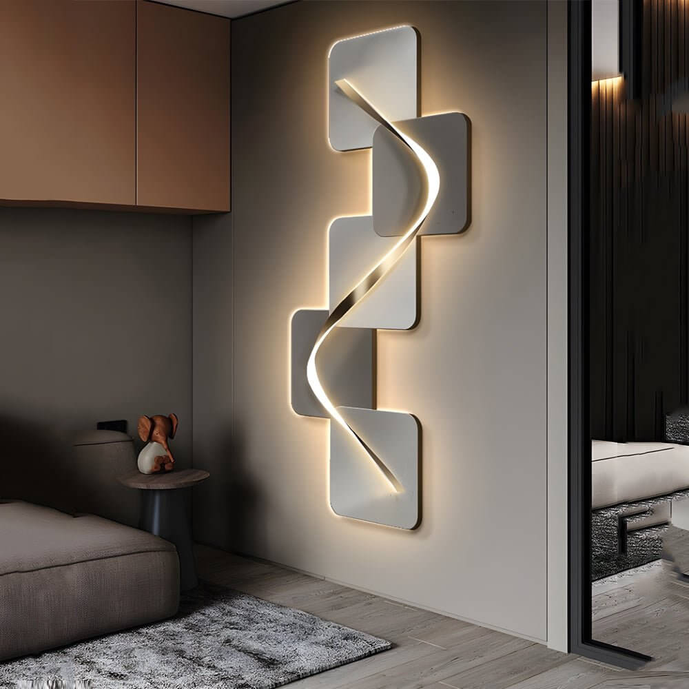 Wave Pattern Wall Sconce, Geometric Crystal Ceramic LED Art Light for Living Rooms and Bedrooms, USB-Powered Backlit Panel