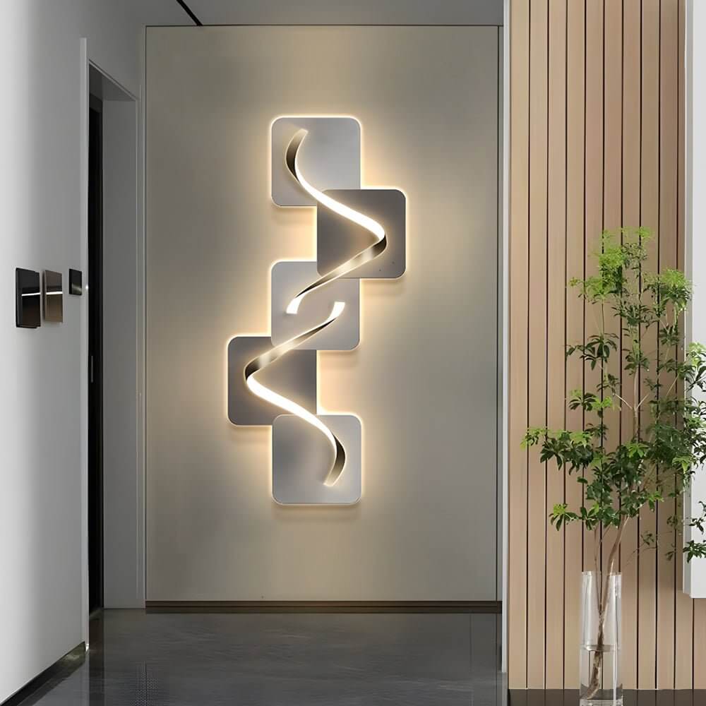Wave Pattern Wall Sconce, Geometric Crystal Ceramic LED Art Light for Living Rooms and Bedrooms, USB-Powered Backlit Panel