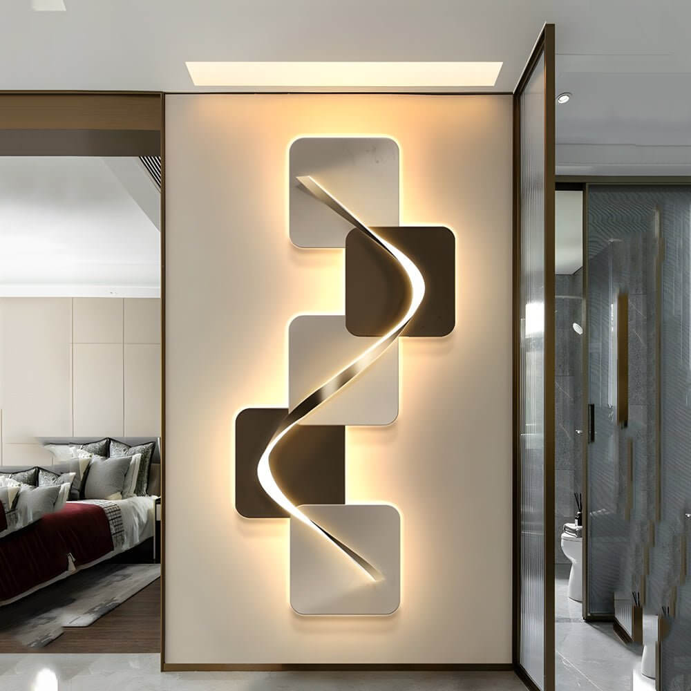 Wave Pattern Wall Sconce, Geometric Crystal Ceramic LED Art Light for Living Rooms and Bedrooms, USB-Powered Backlit Panel