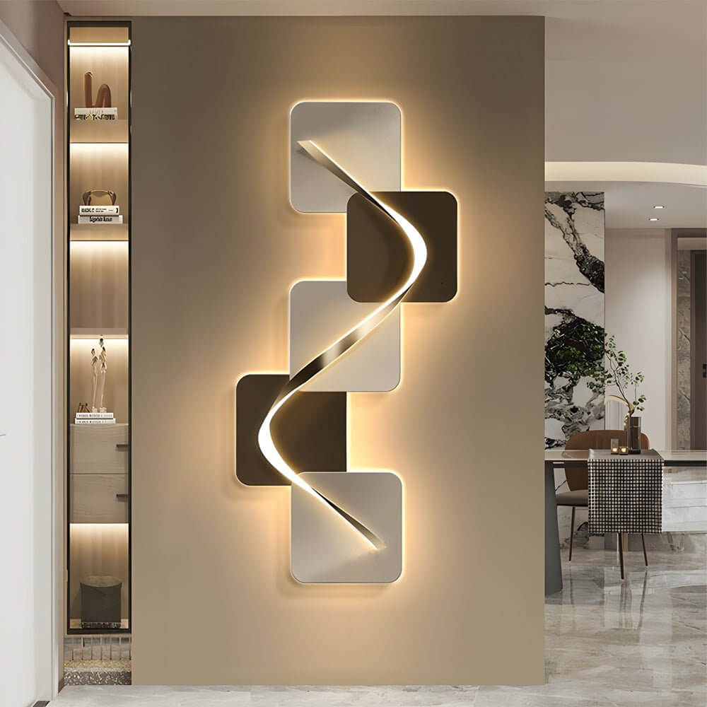 Wave Pattern Wall Sconce, Geometric Crystal Ceramic LED Art Light for Living Rooms and Bedrooms, USB-Powered Backlit Panel