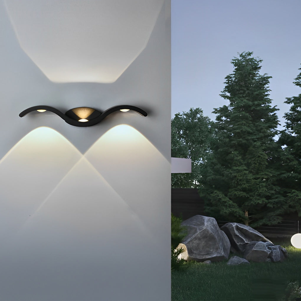 Wave Up Down Wall Sconce, Seagull-Inspired Die-Cast Aluminum LED Outdoor Light for Facades and Patios, Black or White