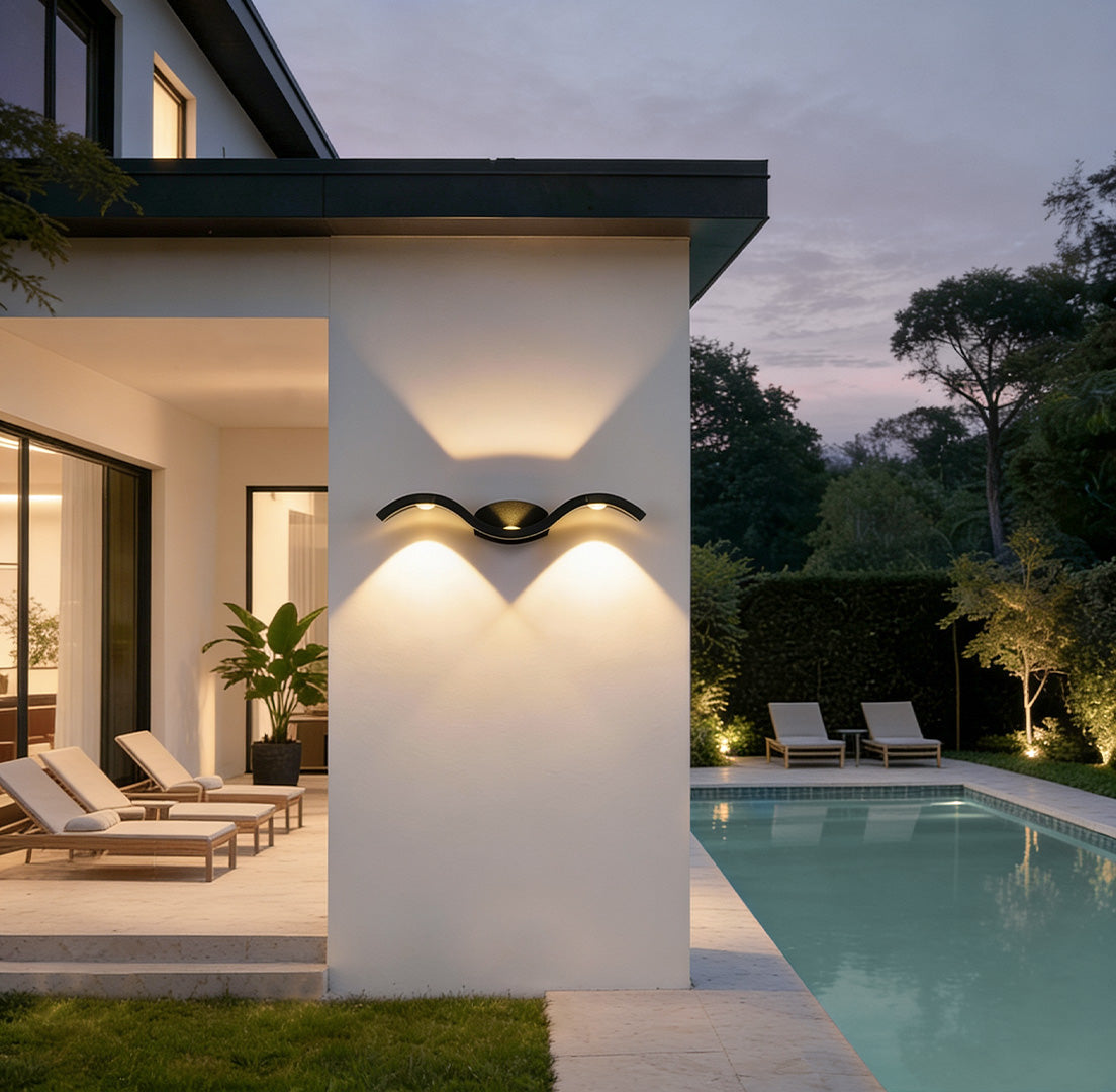 Wave Up Down Wall Sconce, Seagull-Inspired Die-Cast Aluminum LED Outdoor Light for Facades and Patios, Black or White