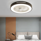 Minimalist flush mount ceiling fan in a living room