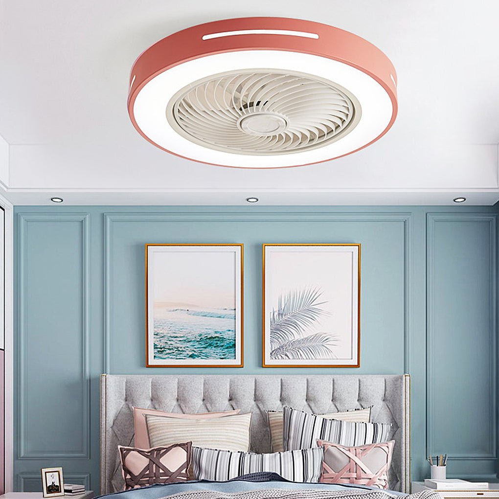 Flush mount ceiling fan shown with its remote control
