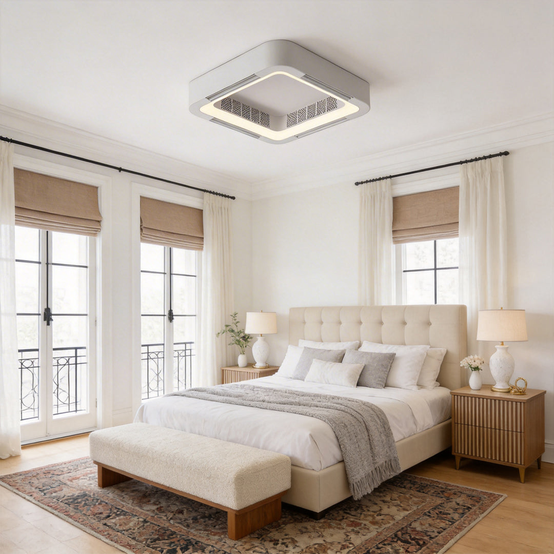 Low Profile Bladeless Ceiling Fan with Light, Quiet Inverter LED Fan for Bedrooms and Modern Living Rooms, Flush or Pendant