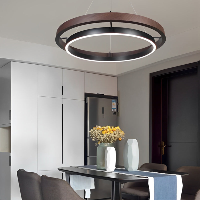 Double Ring Chandelier, Iron and Acrylic LED Ceiling Light for Dining Room, 3-Step Dimming