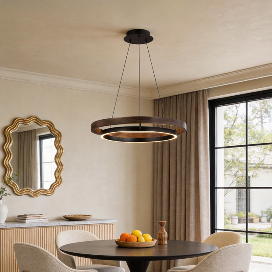 Double Ring Chandelier, Iron and Acrylic LED Ceiling Light for Dining Room, 3-Step Dimming