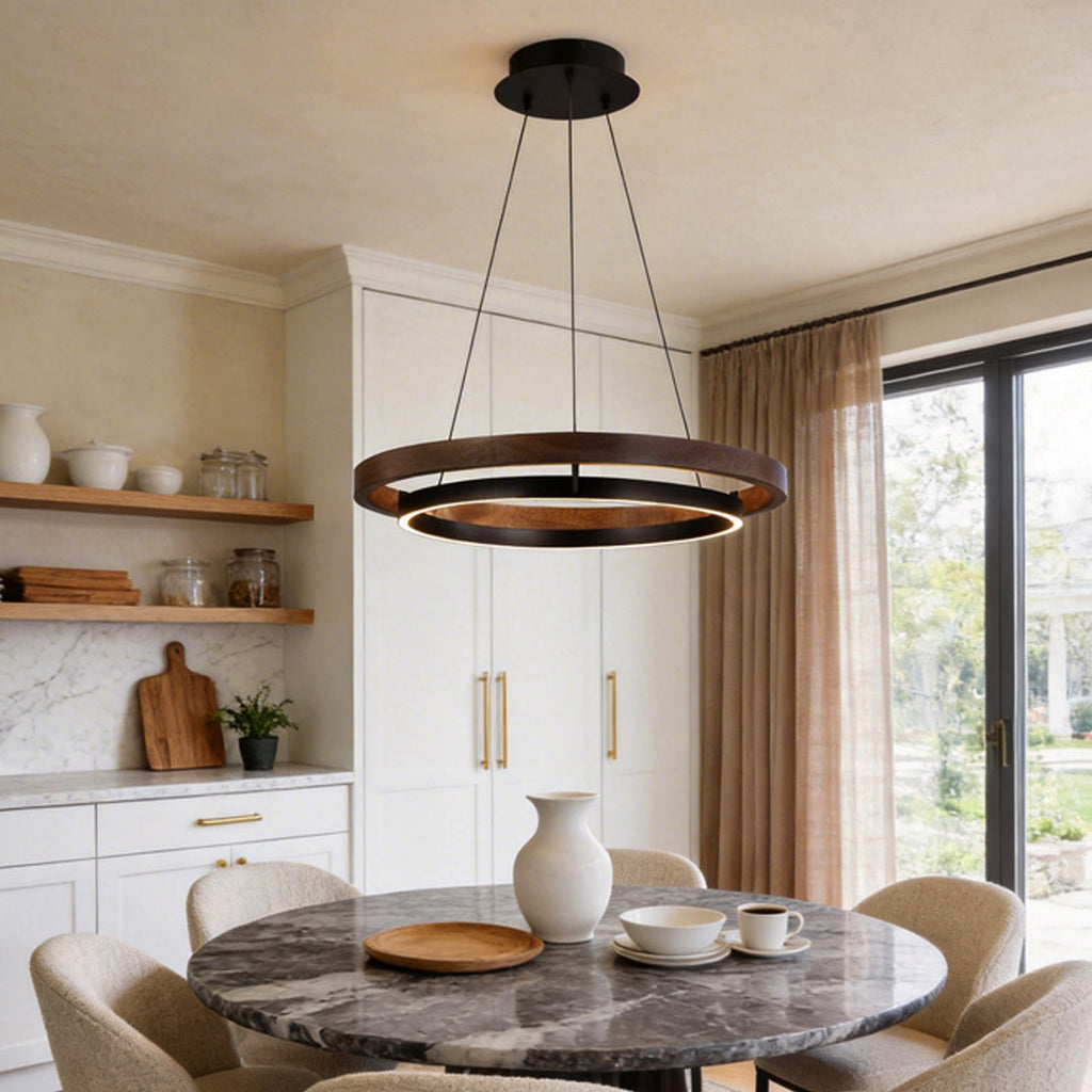Double Ring Chandelier, Iron and Acrylic LED Ceiling Light for Dining Room, 3-Step Dimming