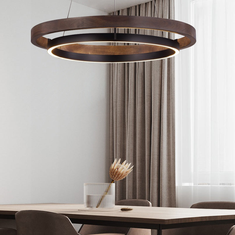Double Ring Chandelier, Iron and Acrylic LED Ceiling Light for Dining Room, 3-Step Dimming
