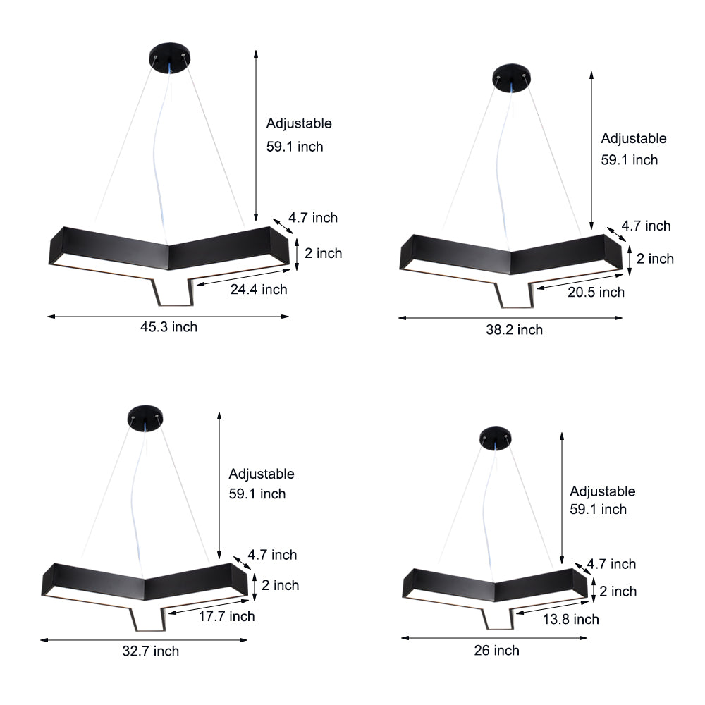 Size and dimension diagram for the Y-shape linear light