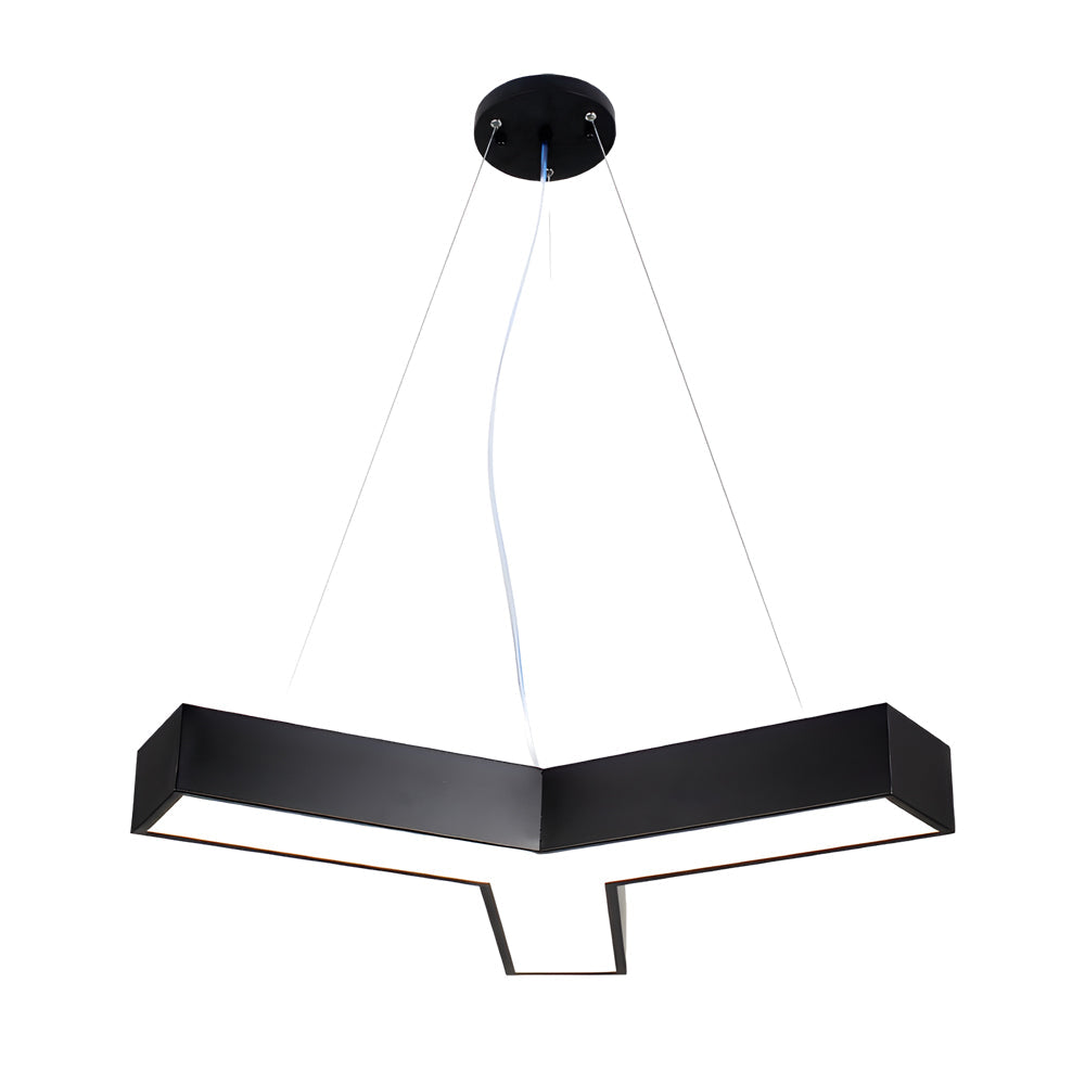 Y-shaped linear pendant light shown in black, angled view