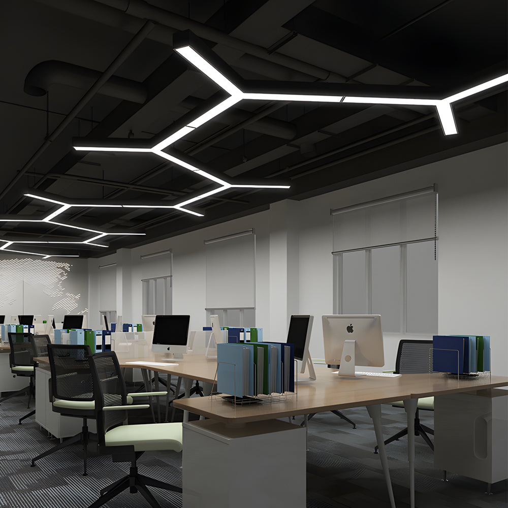 Y-Shape Linear Ceiling Light, Modular Industrial Geometric LED Fixture for Offices and Open Living Areas, Connectable Units