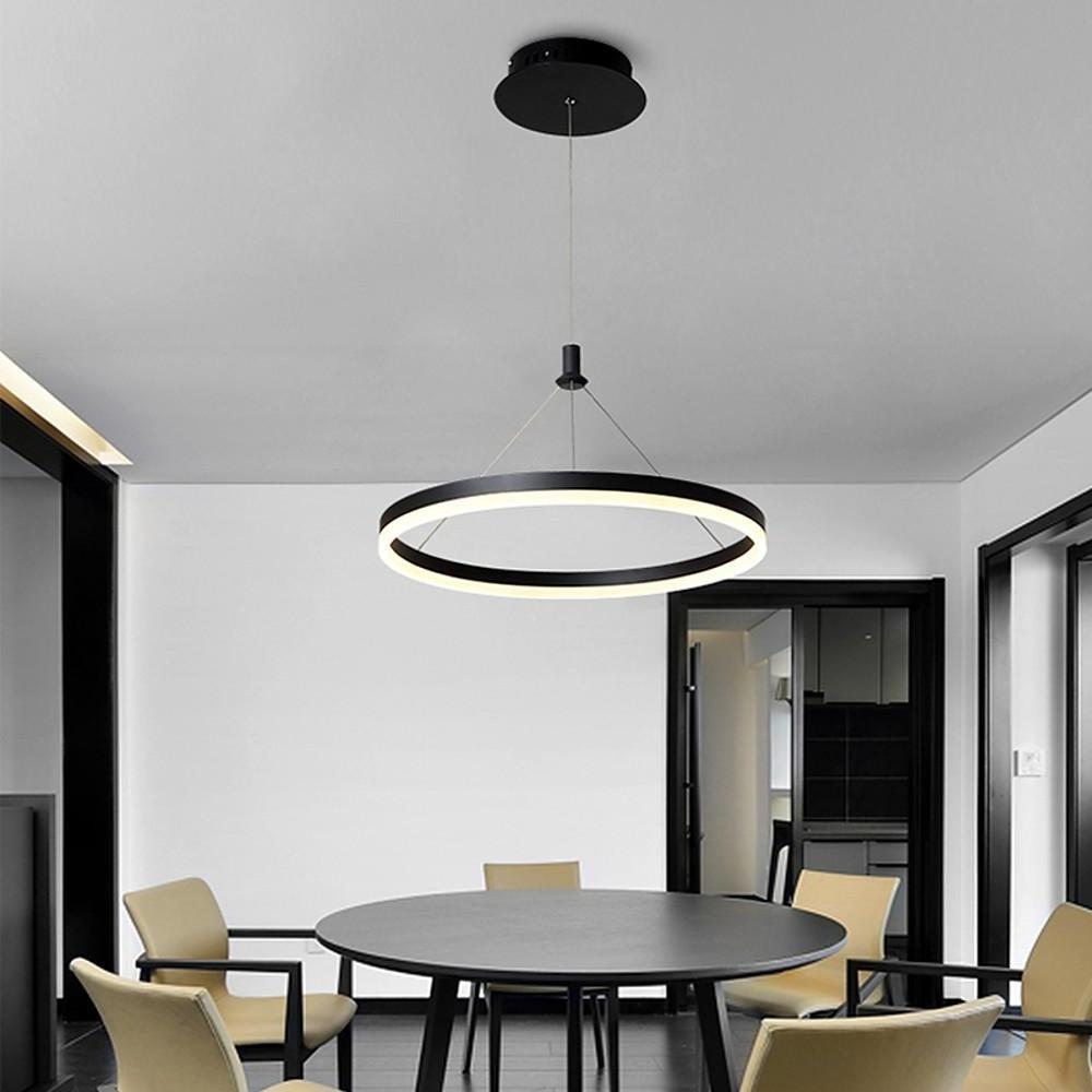 Ring Pendant Light, Matte Black Aluminum LED Chandelier for Dining Room, Dimmable