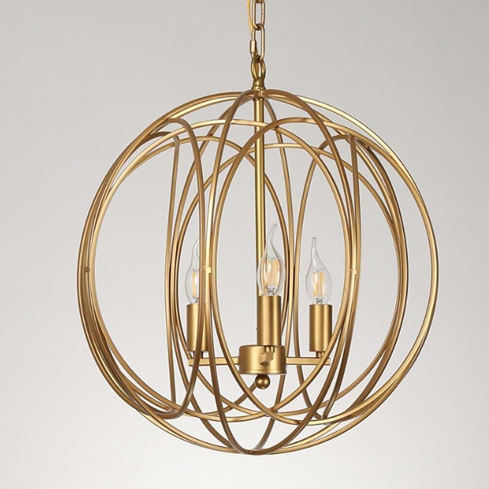 Brushed brass globe cage chandelier, main product view